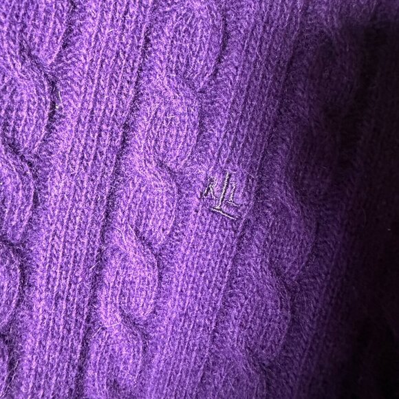 Ralph Lauren Merino Wool Angora Cable Knit Sweater Purple Sz Large - Picture 5 of 6